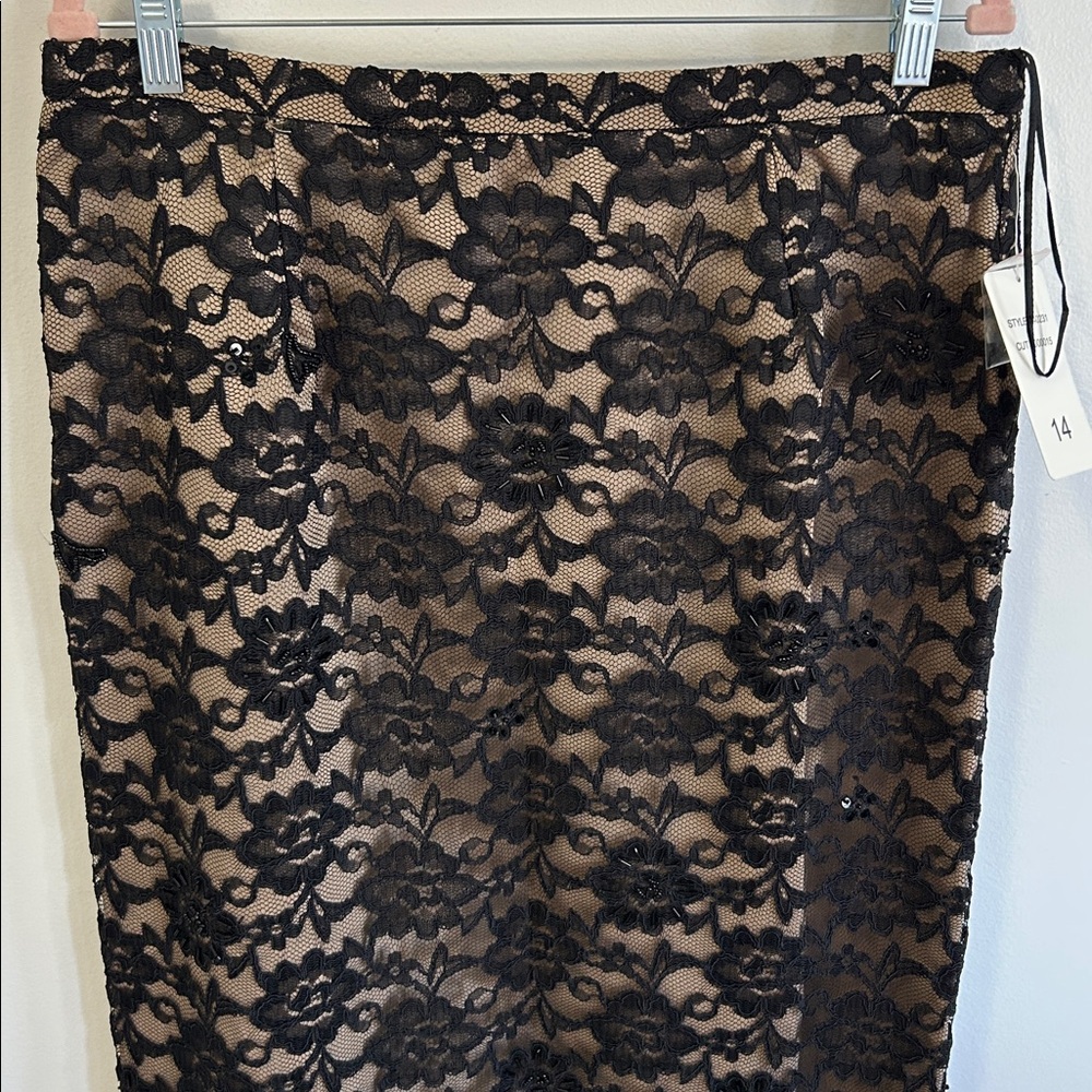 Sandra Darren Black Lace Beaded Long Pencil Skirt - Picture 3 of 11